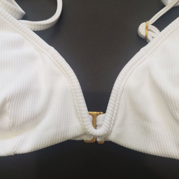 L*Space LSPACE Ribbed Helena Bikini Top Size XS White Adjustable Straps & V Wire - Picture 10 of 16